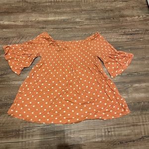 Women’s Orange and White polka dotted shirt from REWIND size: S